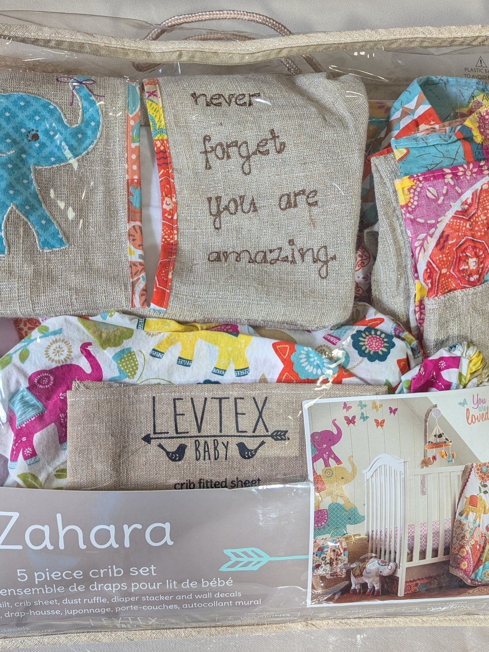 Levtex Taupe Crib Set with Teal Accent